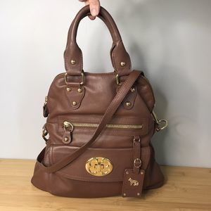 Emma Fox Womens Brown Leather Fold Over Tote crossbody/Handbag Cargo Carryall